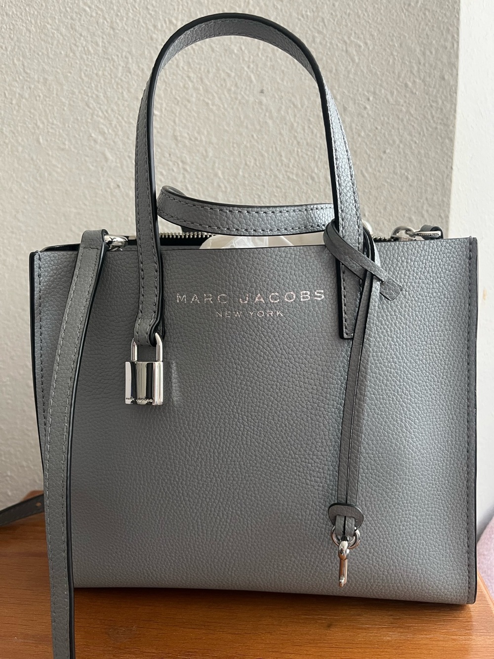 New Marc Jacobs Gray Pebbled Leather Mini Tote Crossbody Bag